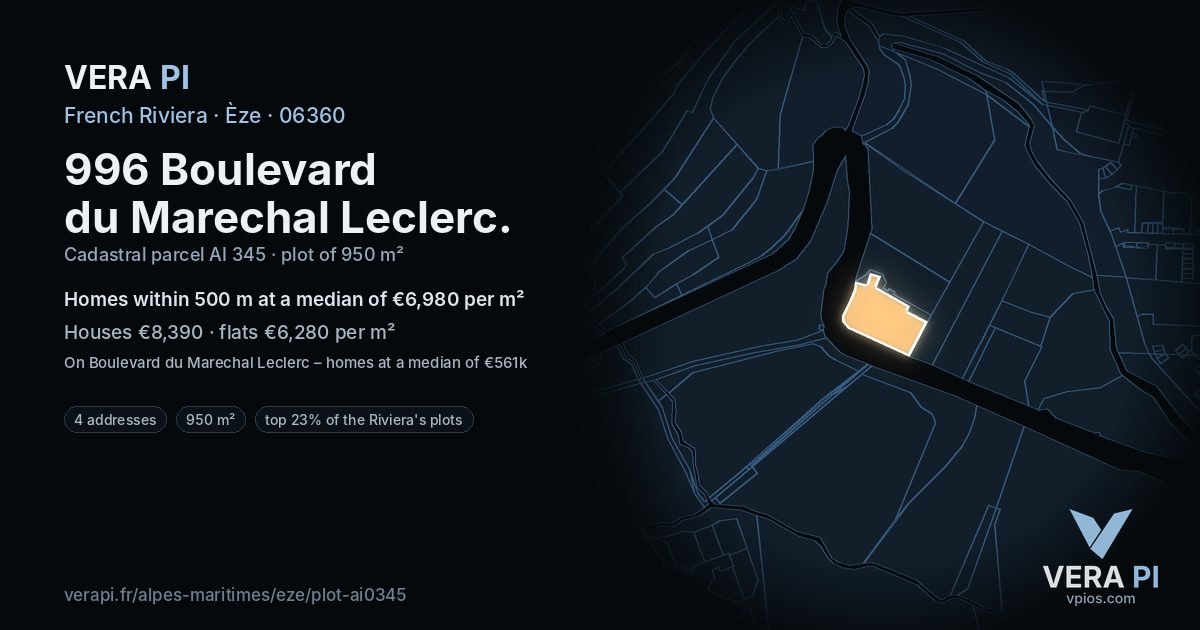 996 Boulevard du Marechal Leclerc, Èze at night – the plot lit, the parcels around coloured by the prices near them