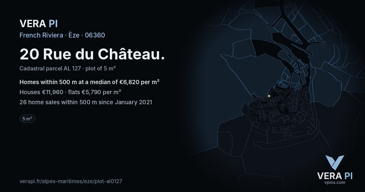 20 Rue du Château, Èze at night – the plot lit, the parcels around coloured by the prices near them