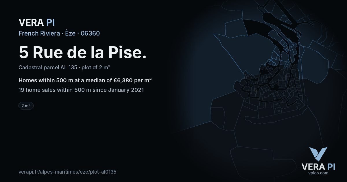 5 Rue de la Pise, Èze at night – the plot lit, the parcels around coloured by the prices near them