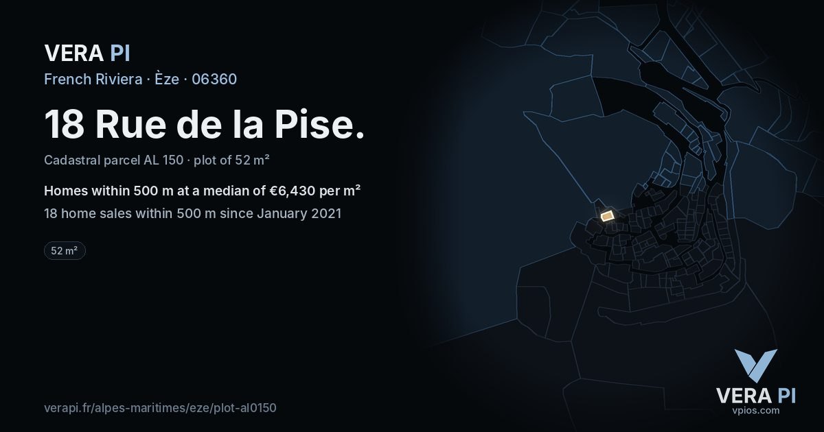 18 Rue de la Pise, Èze at night – the plot lit, the parcels around coloured by the prices near them