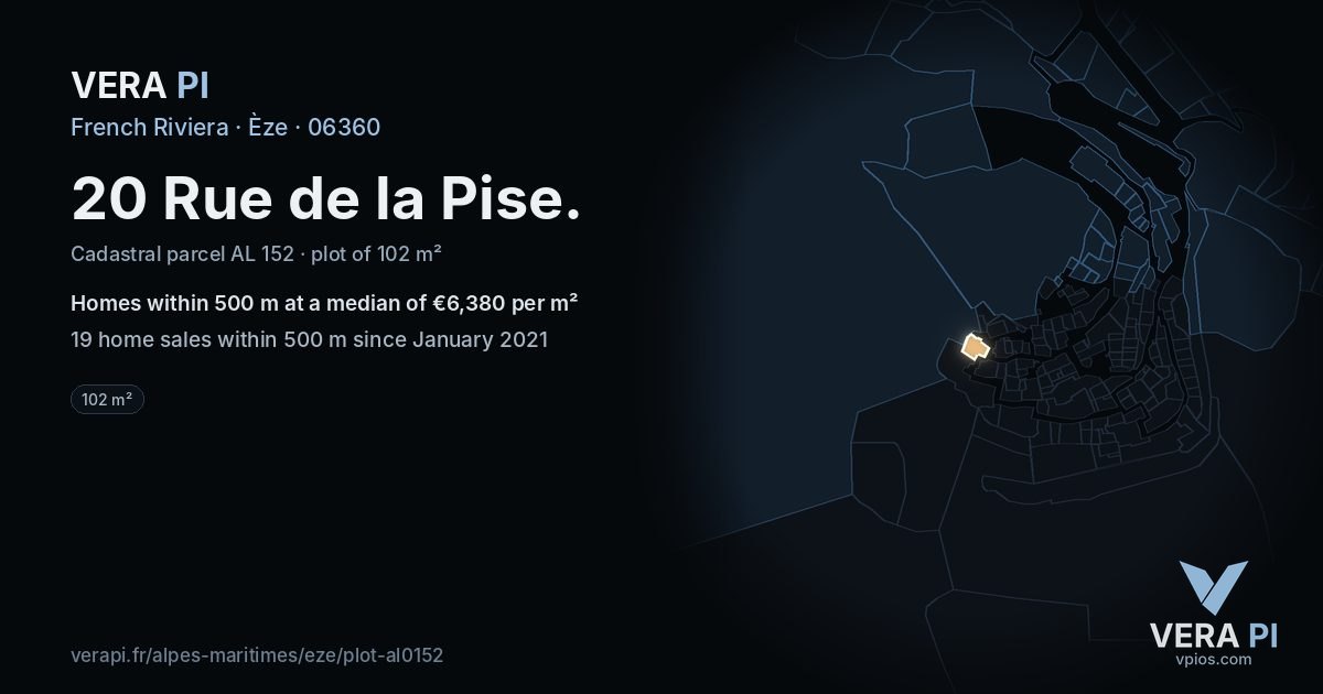 20 Rue de la Pise, Èze at night – the plot lit, the parcels around coloured by the prices near them
