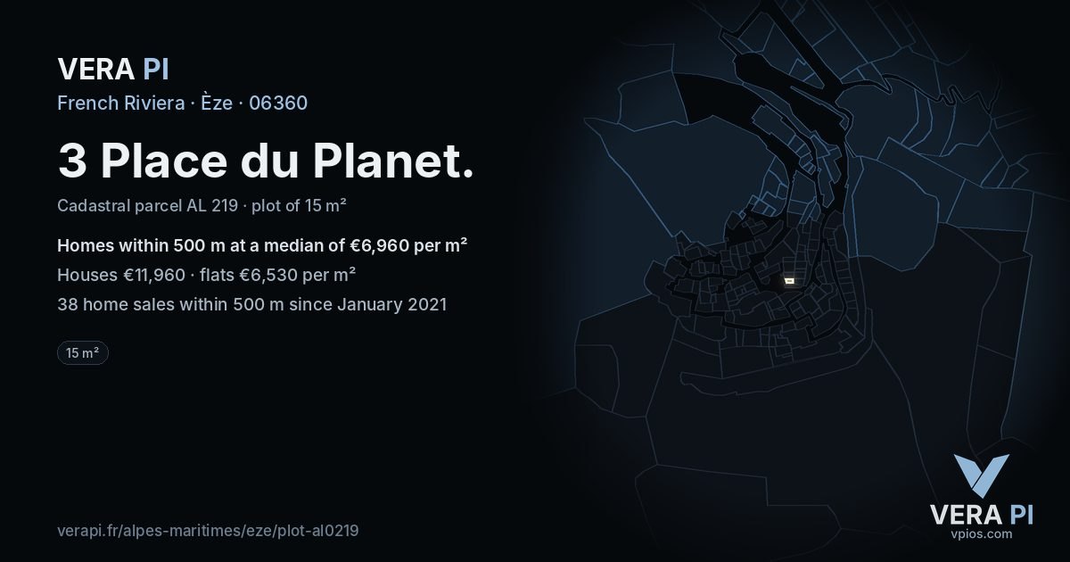 3 Place du Planet, Èze at night – the plot lit, the parcels around coloured by the prices near them