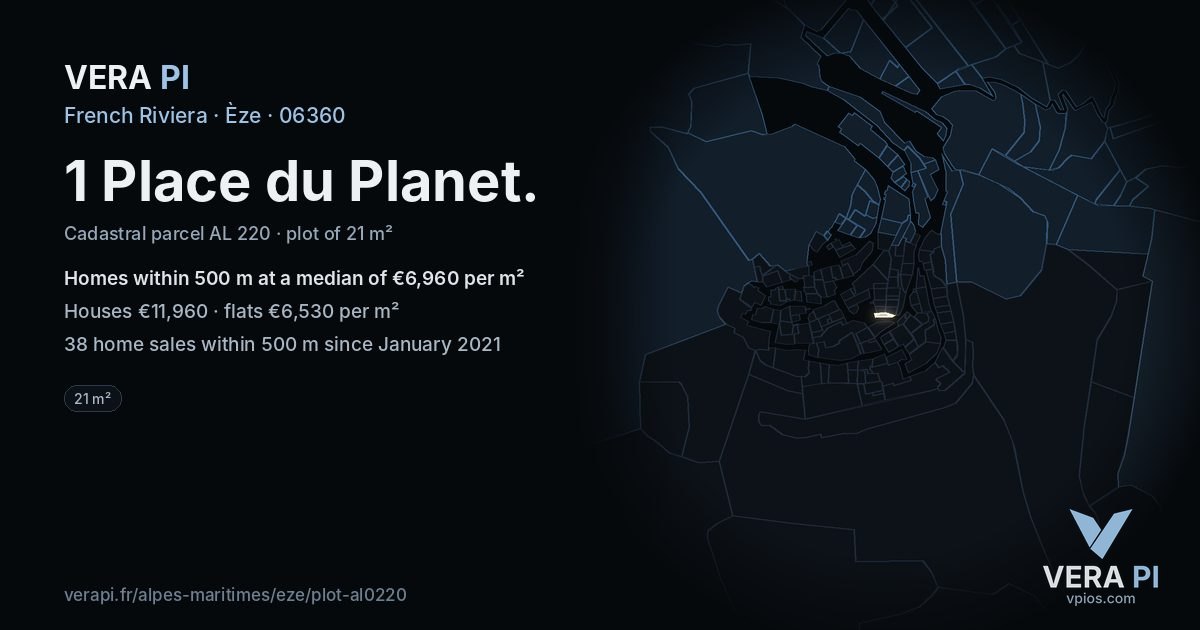 1 Place du Planet, Èze at night – the plot lit, the parcels around coloured by the prices near them