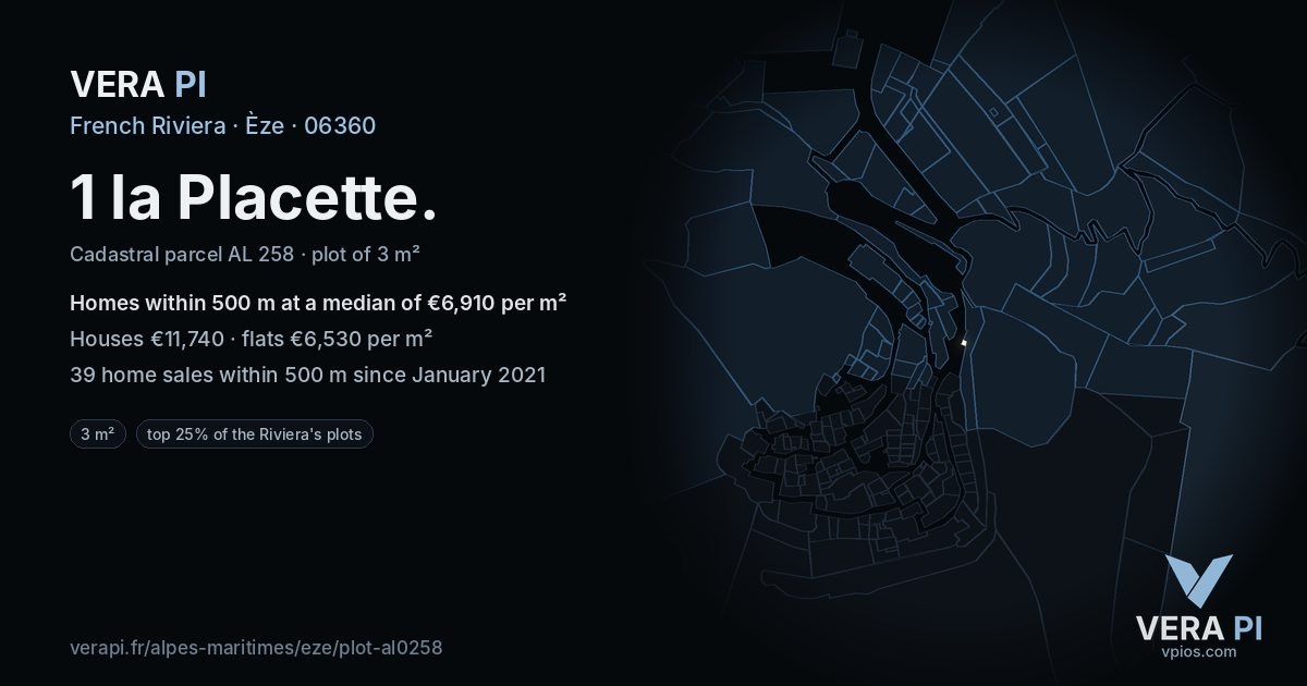 1 la Placette, Èze at night – the plot lit, the parcels around coloured by the prices near them