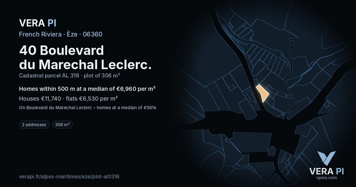 40 Boulevard du Marechal Leclerc, Èze at night – the plot lit, the parcels around coloured by the prices near them