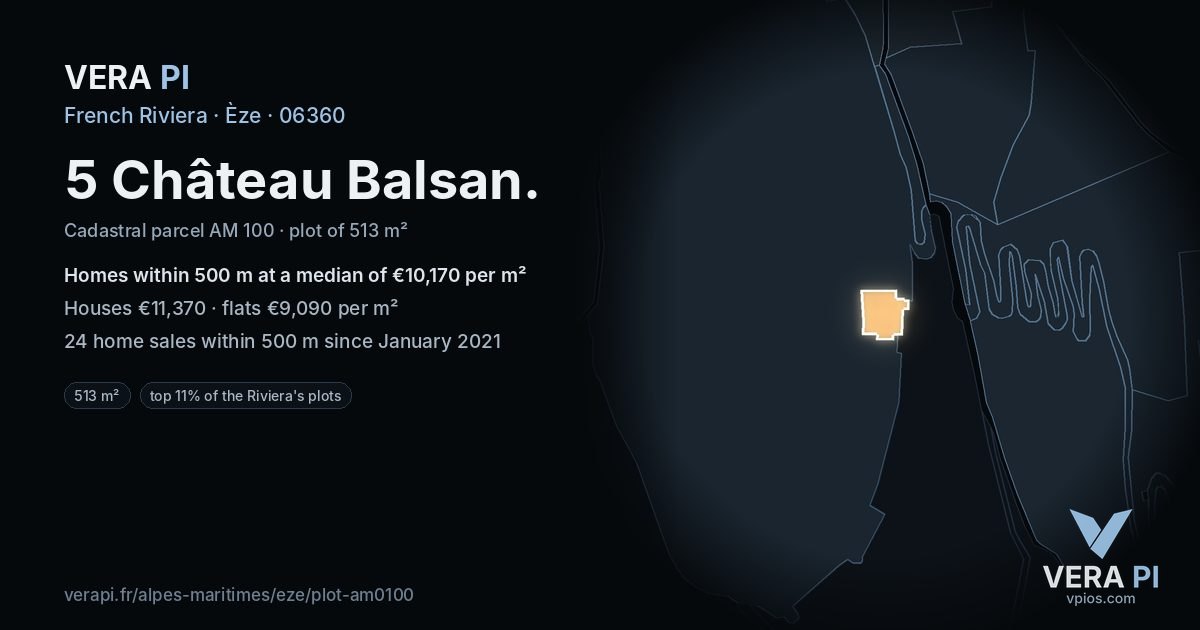 5 Château Balsan, Èze at night – the plot lit, the parcels around coloured by the prices near them
