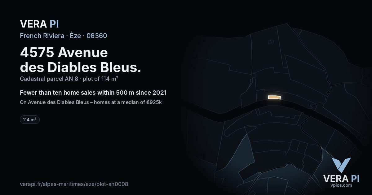 4575 Avenue des Diables Bleus, Èze at night – the plot lit, the parcels around coloured by the prices near them