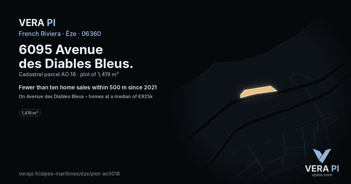 6095 Avenue des Diables Bleus, Èze at night – the plot lit, the parcels around coloured by the prices near them