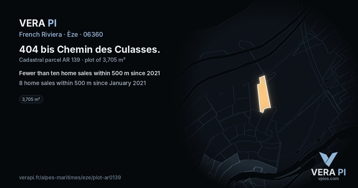 404 bis Chemin des Culasses, Èze at night – the plot lit, the parcels around coloured by the prices near them