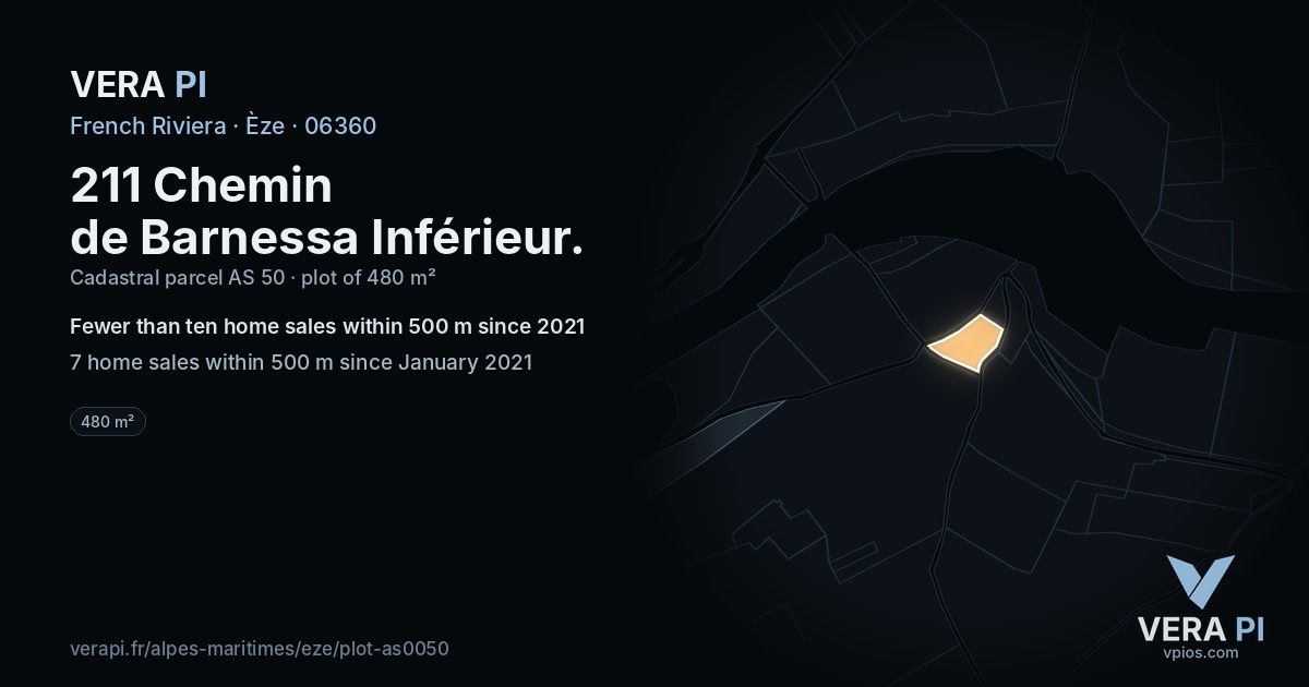 211 Chemin de Barnessa Inférieur, Èze at night – the plot lit, the parcels around coloured by the prices near them