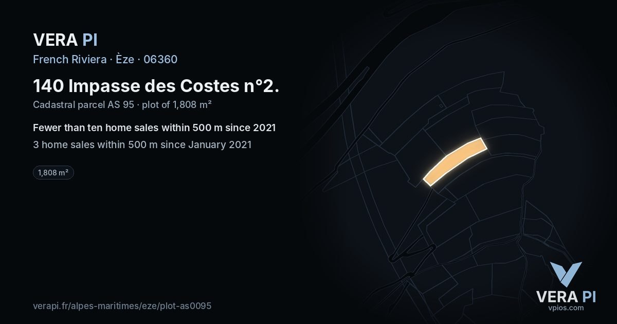 140 Impasse des Costes n°2, Èze at night – the plot lit, the parcels around coloured by the prices near them