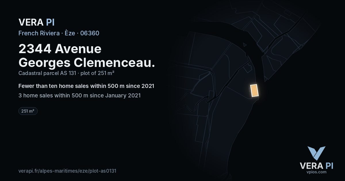 2344 Avenue Georges Clemenceau, Èze at night – the plot lit, the parcels around coloured by the prices near them