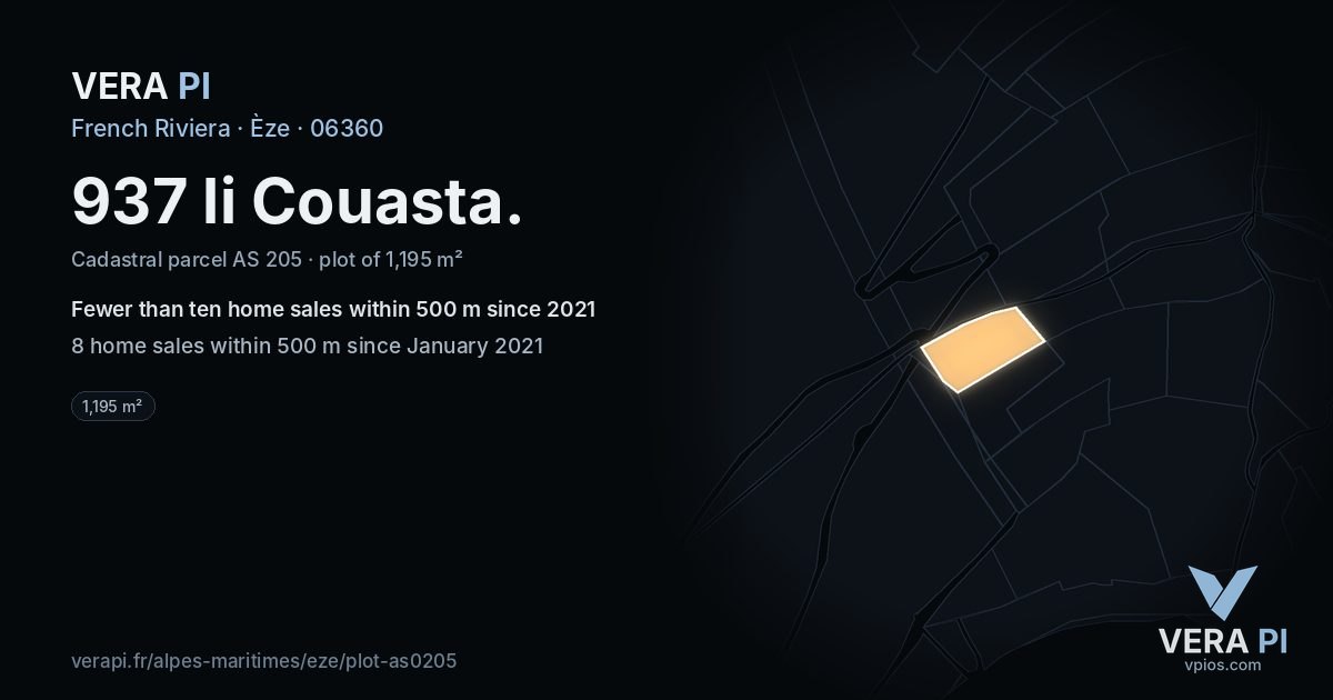 937 li Couasta, Èze at night – the plot lit, the parcels around coloured by the prices near them