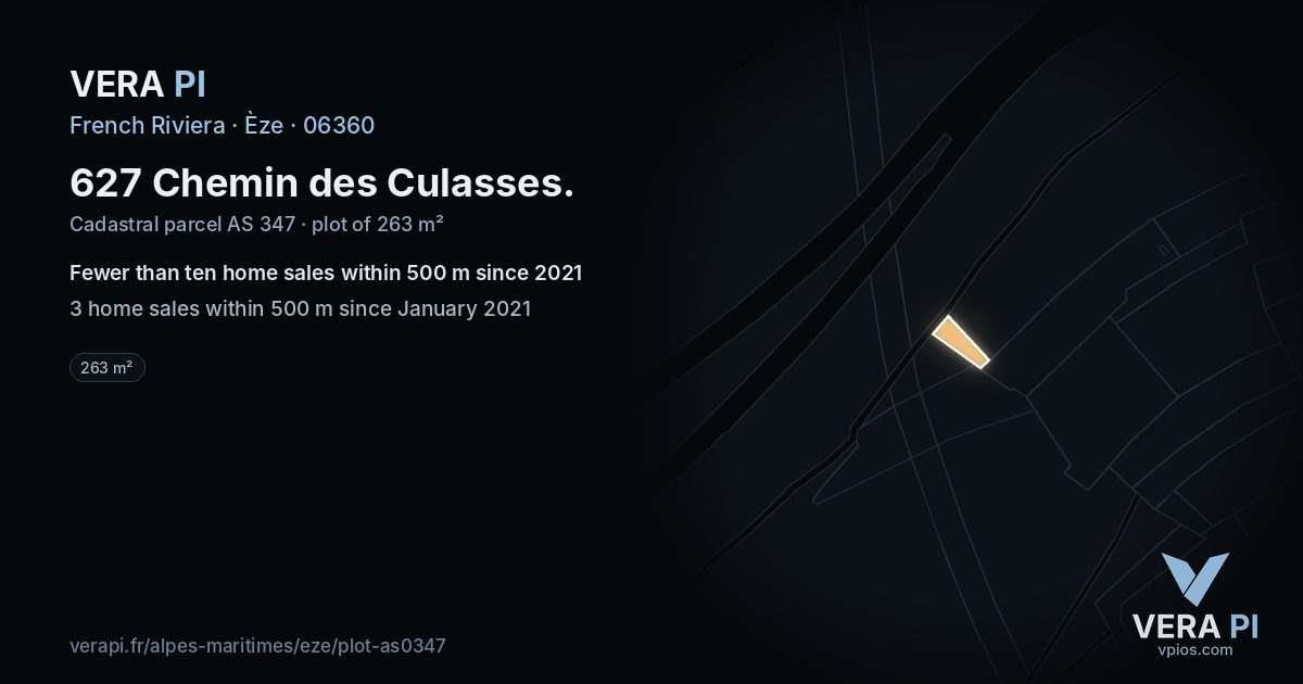 627 Chemin des Culasses, Èze at night – the plot lit, the parcels around coloured by the prices near them