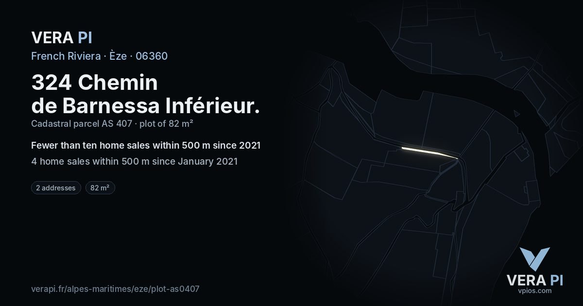 324 Chemin de Barnessa Inférieur, Èze at night – the plot lit, the parcels around coloured by the prices near them