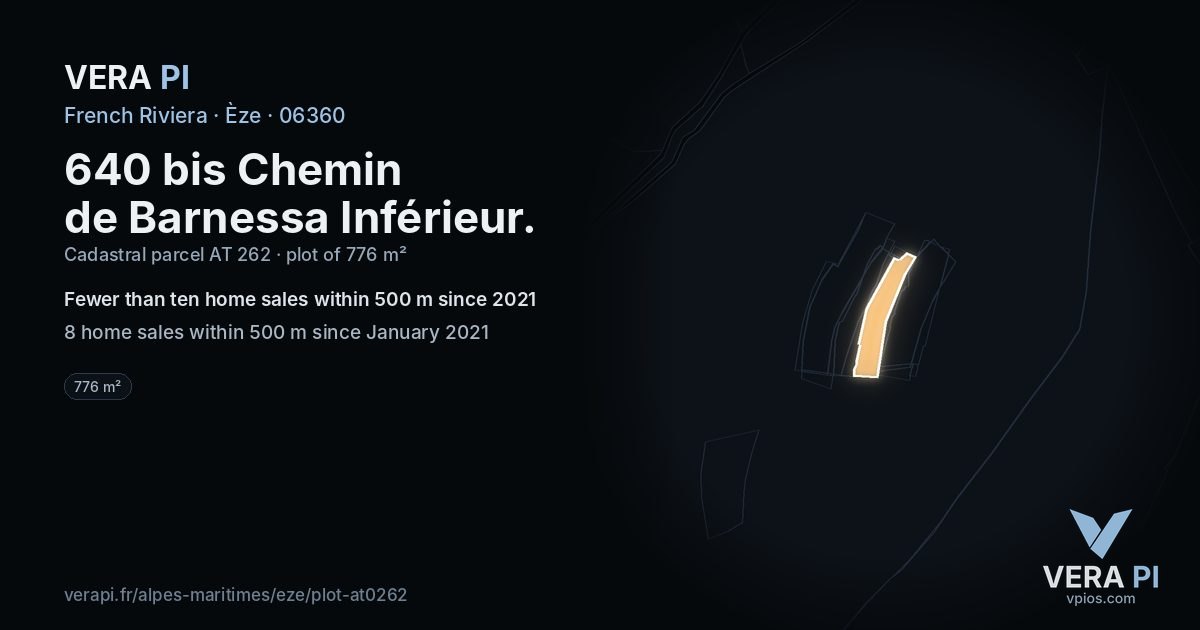 640 bis Chemin de Barnessa Inférieur, Èze at night – the plot lit, the parcels around coloured by the prices near them