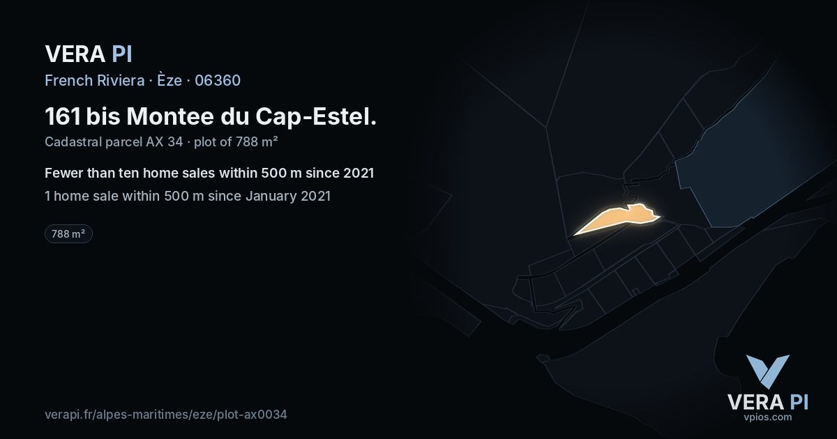 161 bis Montee du Cap-Estel, Èze at night – the plot lit, the parcels around coloured by the prices near them