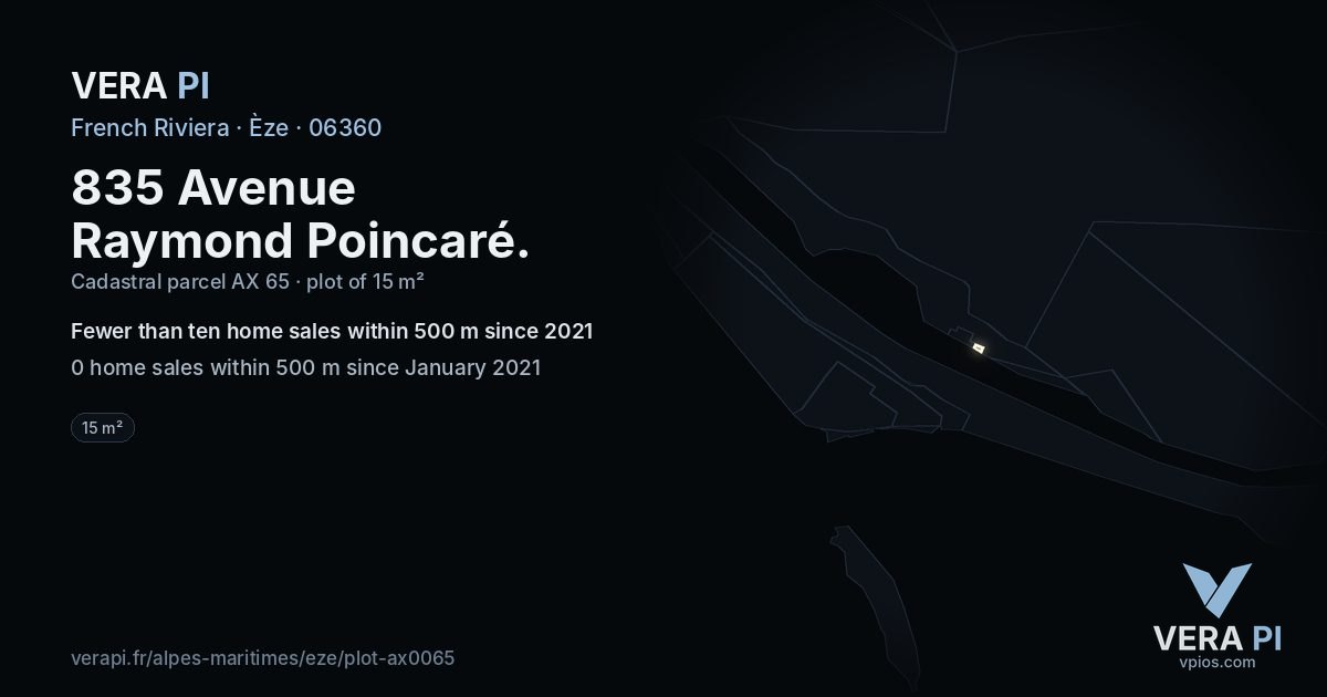 835 Avenue Raymond Poincaré, Èze at night – the plot lit, the parcels around coloured by the prices near them