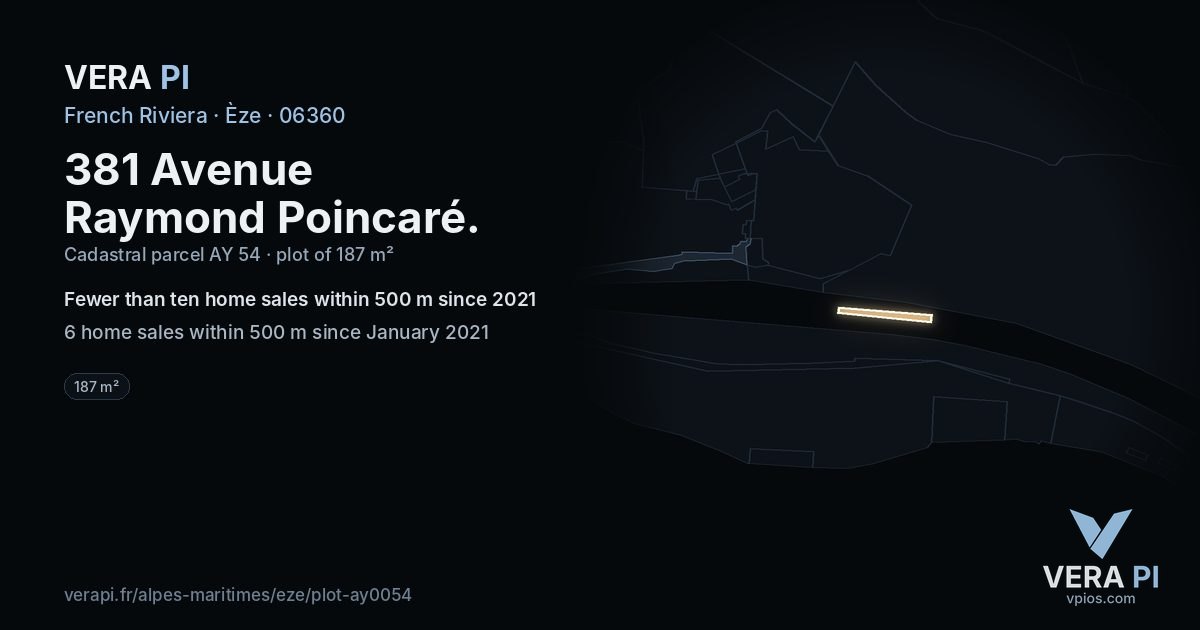 381 Avenue Raymond Poincaré, Èze at night – the plot lit, the parcels around coloured by the prices near them