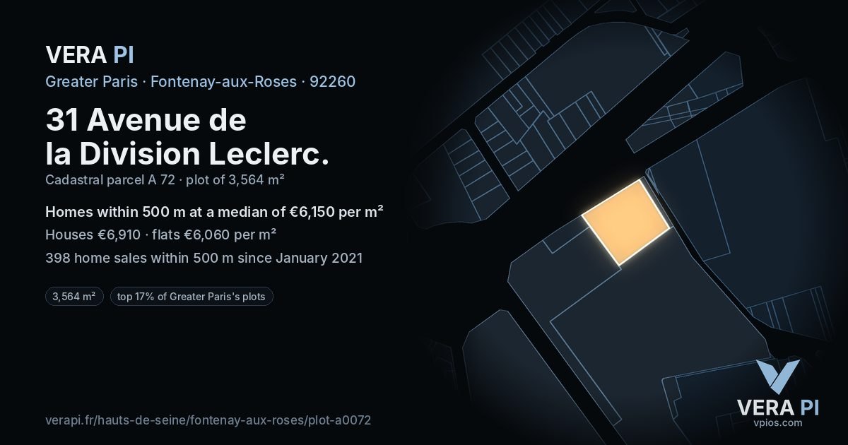 31 Avenue de la Division Leclerc, Fontenay-aux-Roses at night – the plot lit, the parcels around coloured by the prices near them