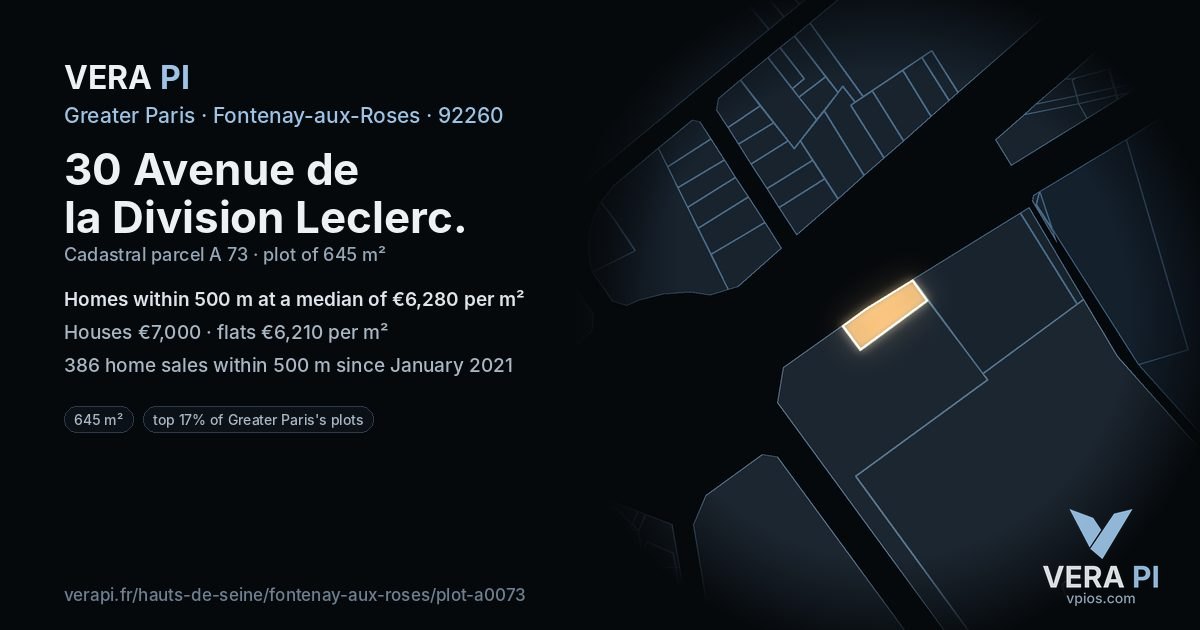 30 Avenue de la Division Leclerc, Fontenay-aux-Roses at night – the plot lit, the parcels around coloured by the prices near them
