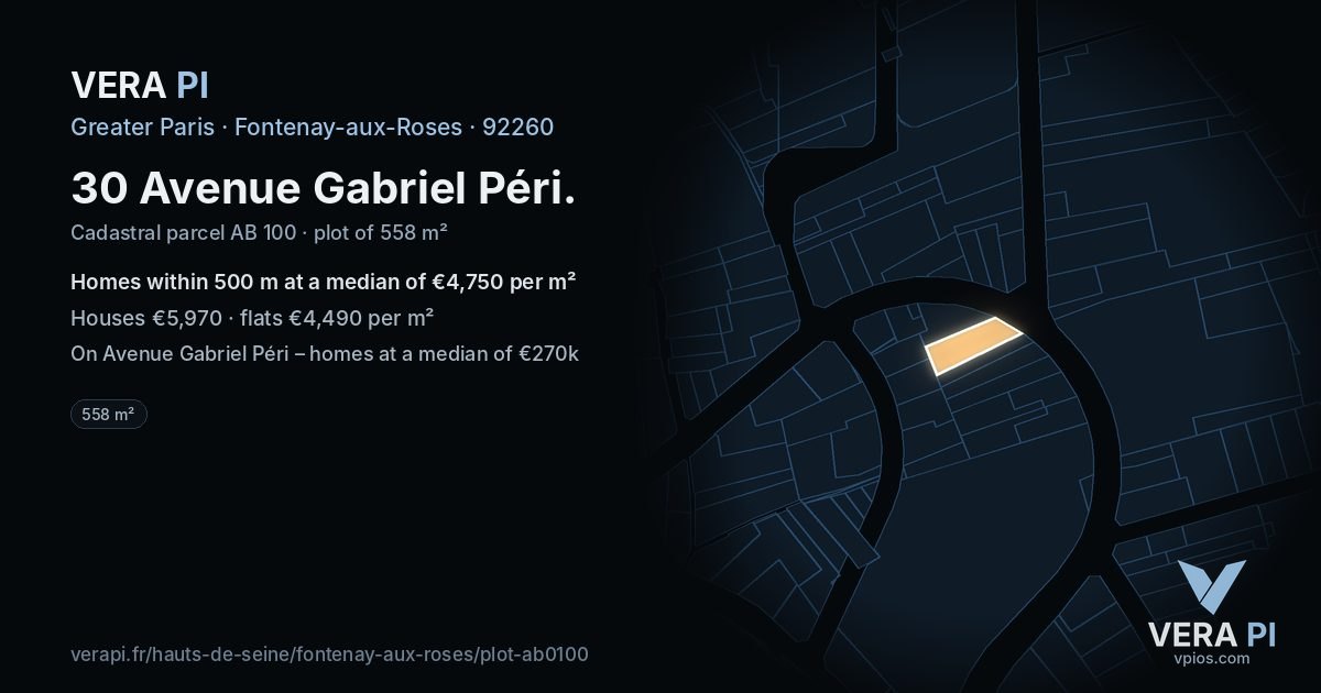 30 Avenue Gabriel Péri, Fontenay-aux-Roses at night – the plot lit, the parcels around coloured by the prices near them