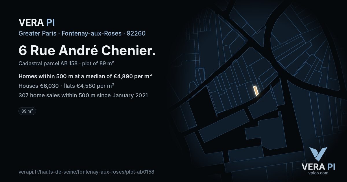 6 Rue André Chenier, Fontenay-aux-Roses at night – the plot lit, the parcels around coloured by the prices near them