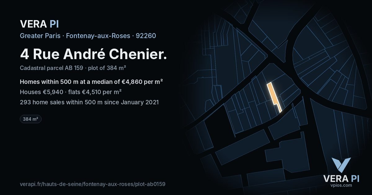 4 Rue André Chenier, Fontenay-aux-Roses at night – the plot lit, the parcels around coloured by the prices near them