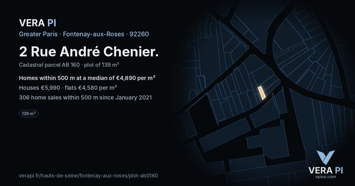 2 Rue André Chenier, Fontenay-aux-Roses at night – the plot lit, the parcels around coloured by the prices near them