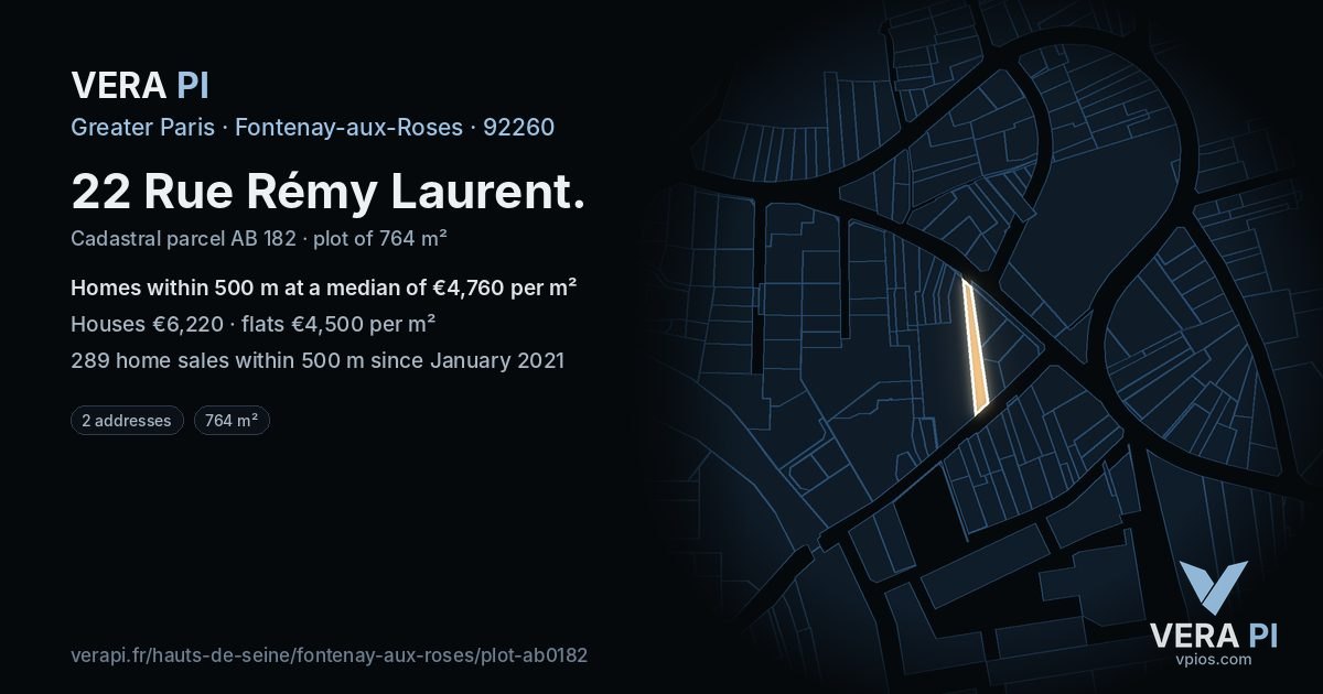 22 Rue Rémy Laurent, Fontenay-aux-Roses at night – the plot lit, the parcels around coloured by the prices near them