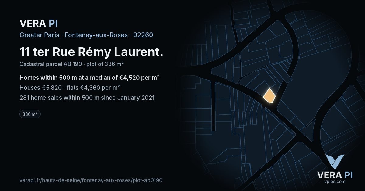 11 ter Rue Rémy Laurent, Fontenay-aux-Roses at night – the plot lit, the parcels around coloured by the prices near them