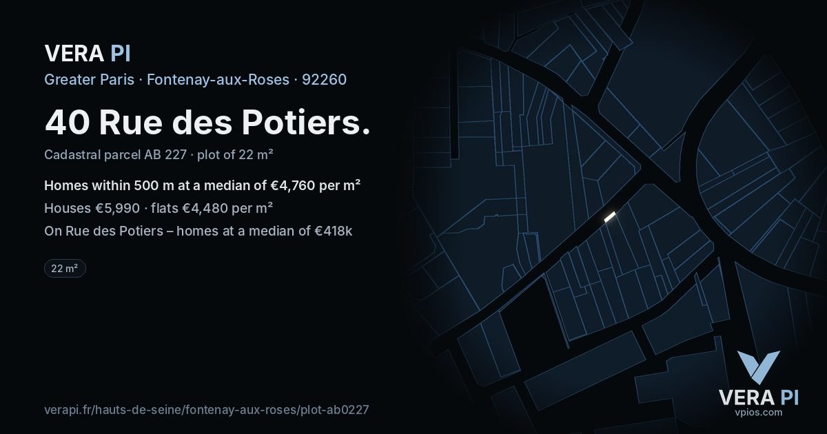 40 Rue des Potiers, Fontenay-aux-Roses at night – the plot lit, the parcels around coloured by the prices near them