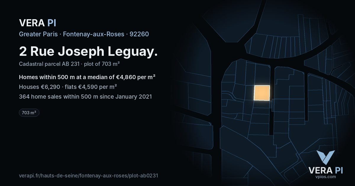 2 Rue Joseph Leguay, Fontenay-aux-Roses at night – the plot lit, the parcels around coloured by the prices near them