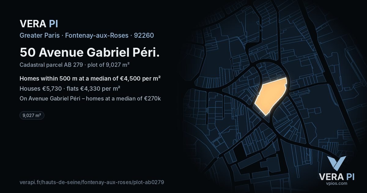 50 Avenue Gabriel Péri, Fontenay-aux-Roses at night – the plot lit, the parcels around coloured by the prices near them