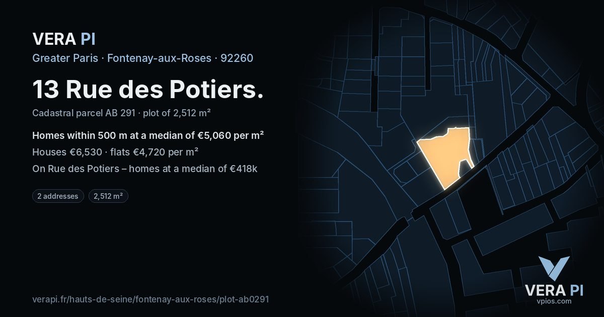 13 Rue des Potiers, Fontenay-aux-Roses at night – the plot lit, the parcels around coloured by the prices near them
