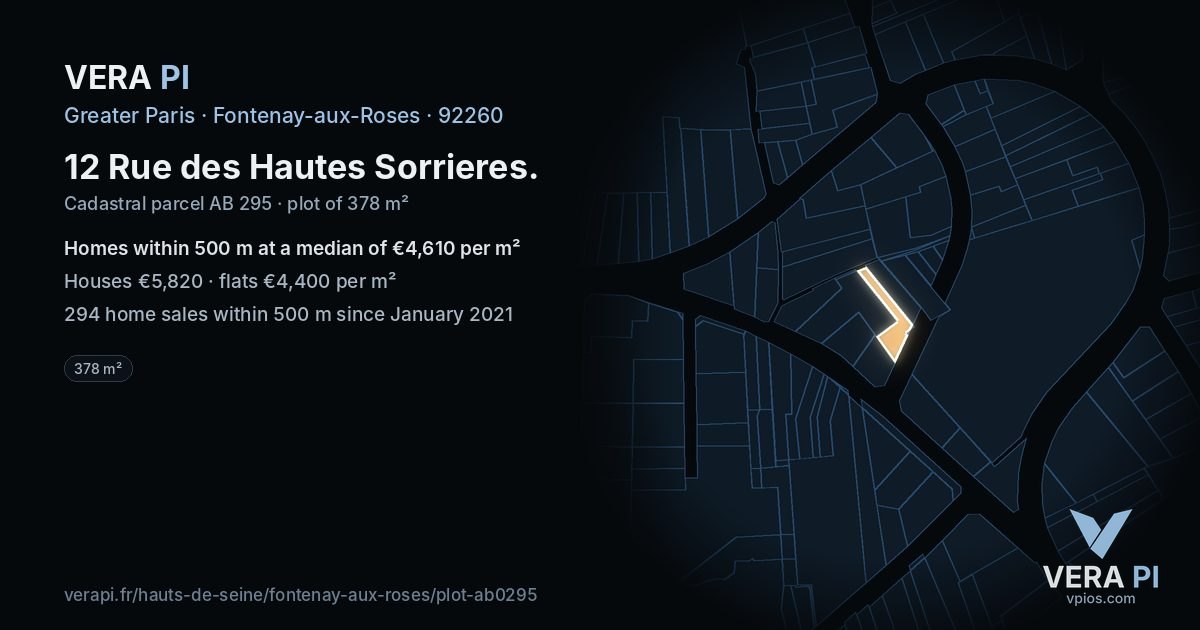 12 Rue des Hautes Sorrieres, Fontenay-aux-Roses at night – the plot lit, the parcels around coloured by the prices near them