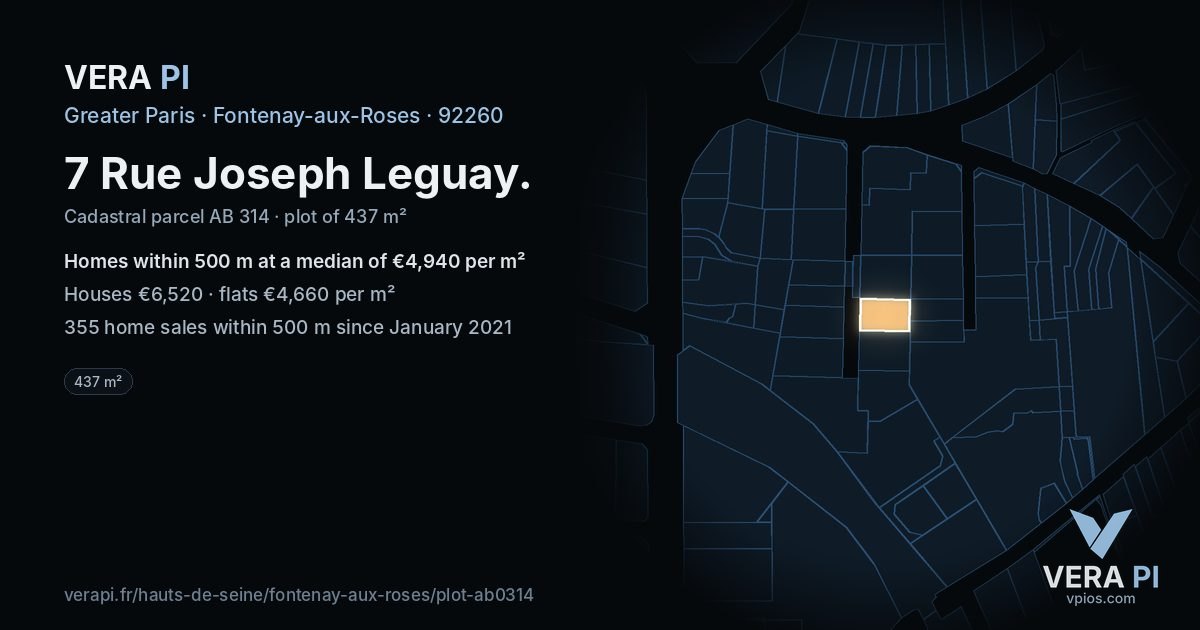 7 Rue Joseph Leguay, Fontenay-aux-Roses at night – the plot lit, the parcels around coloured by the prices near them