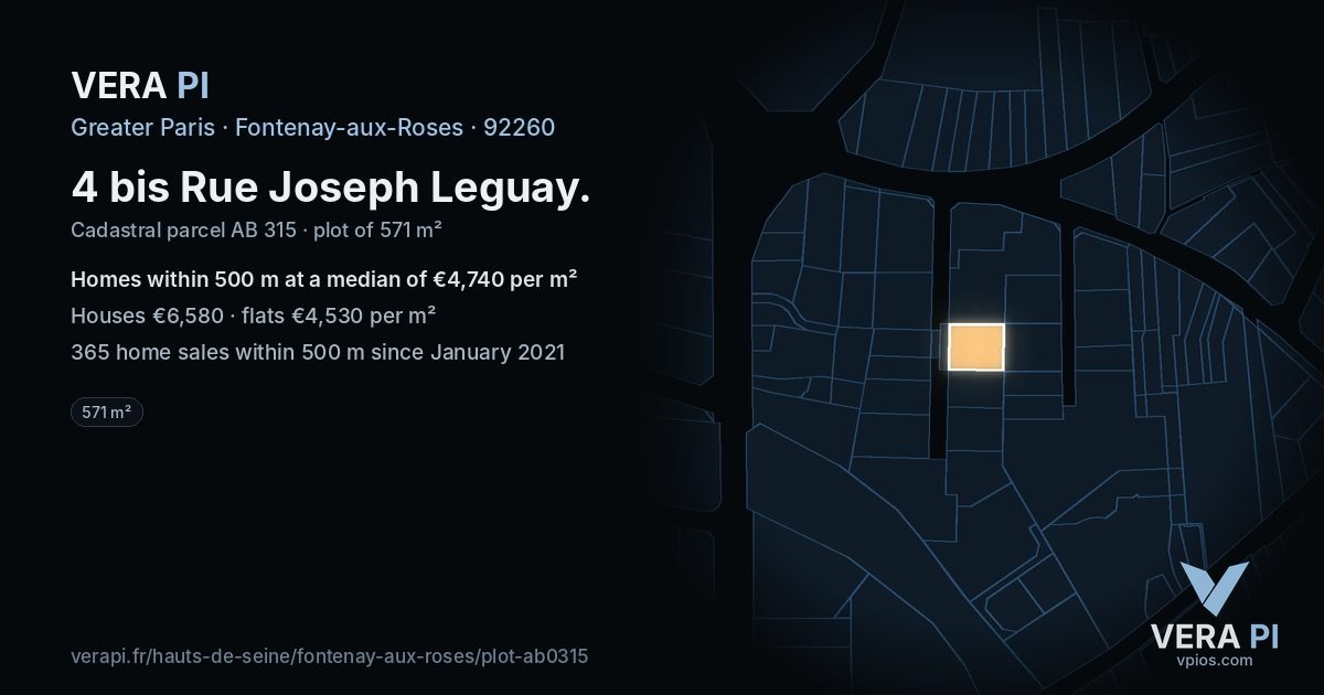 4 bis Rue Joseph Leguay, Fontenay-aux-Roses at night – the plot lit, the parcels around coloured by the prices near them
