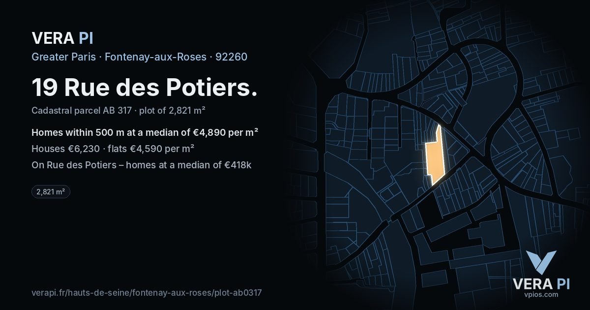 19 Rue des Potiers, Fontenay-aux-Roses at night – the plot lit, the parcels around coloured by the prices near them