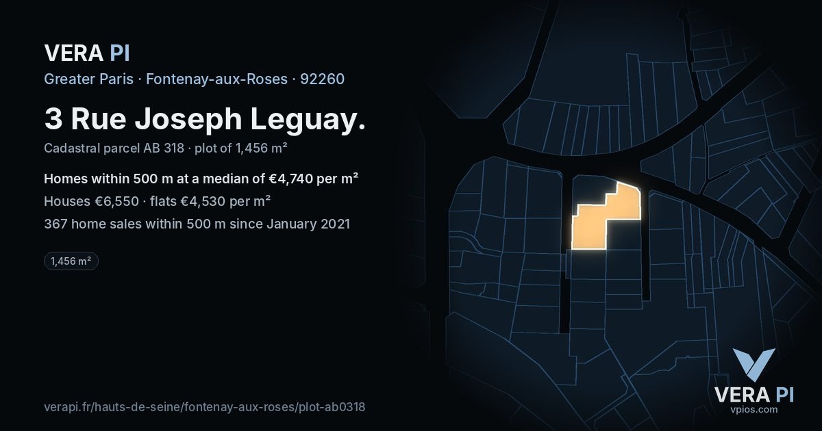 3 Rue Joseph Leguay, Fontenay-aux-Roses at night – the plot lit, the parcels around coloured by the prices near them