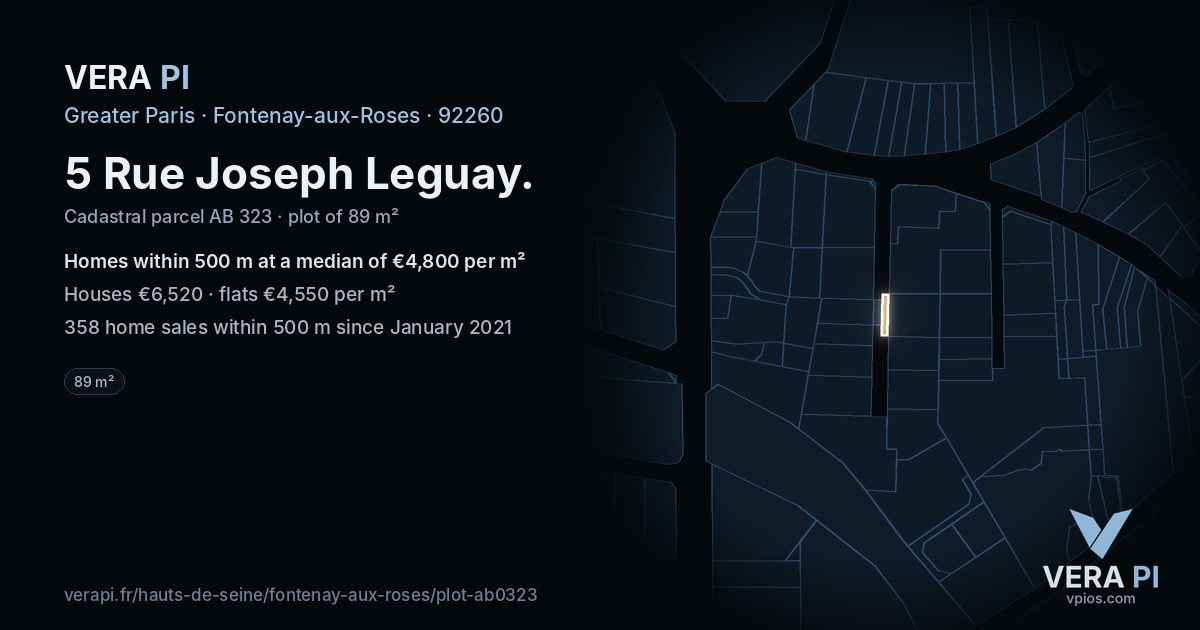 5 Rue Joseph Leguay, Fontenay-aux-Roses at night – the plot lit, the parcels around coloured by the prices near them