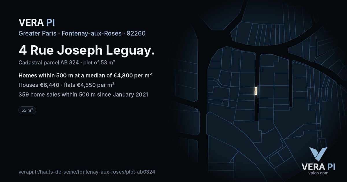 4 Rue Joseph Leguay, Fontenay-aux-Roses at night – the plot lit, the parcels around coloured by the prices near them
