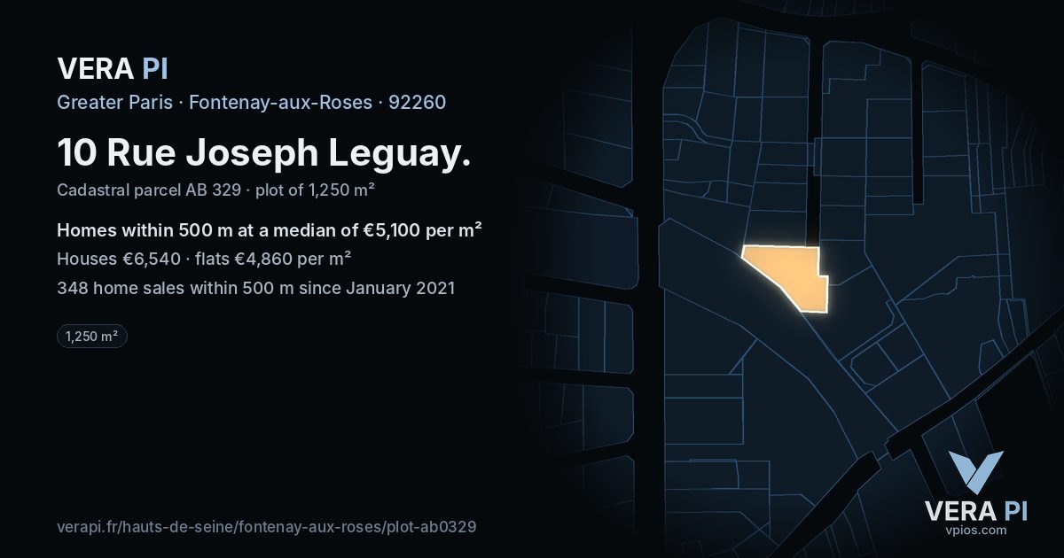 10 Rue Joseph Leguay, Fontenay-aux-Roses at night – the plot lit, the parcels around coloured by the prices near them