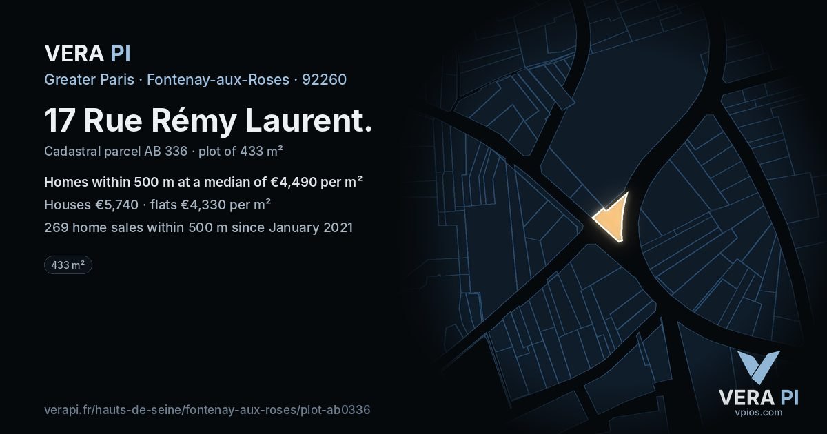 17 Rue Rémy Laurent, Fontenay-aux-Roses at night – the plot lit, the parcels around coloured by the prices near them