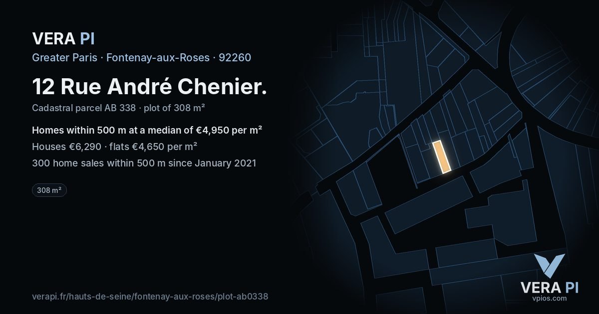 12 Rue André Chenier, Fontenay-aux-Roses at night – the plot lit, the parcels around coloured by the prices near them