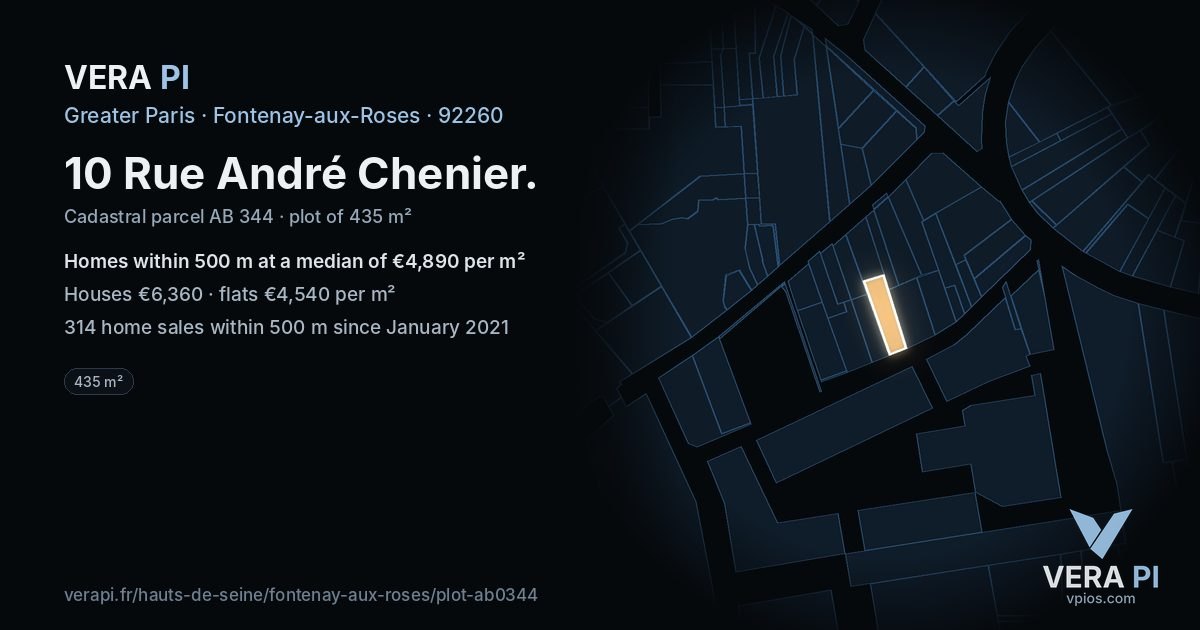 10 Rue André Chenier, Fontenay-aux-Roses at night – the plot lit, the parcels around coloured by the prices near them