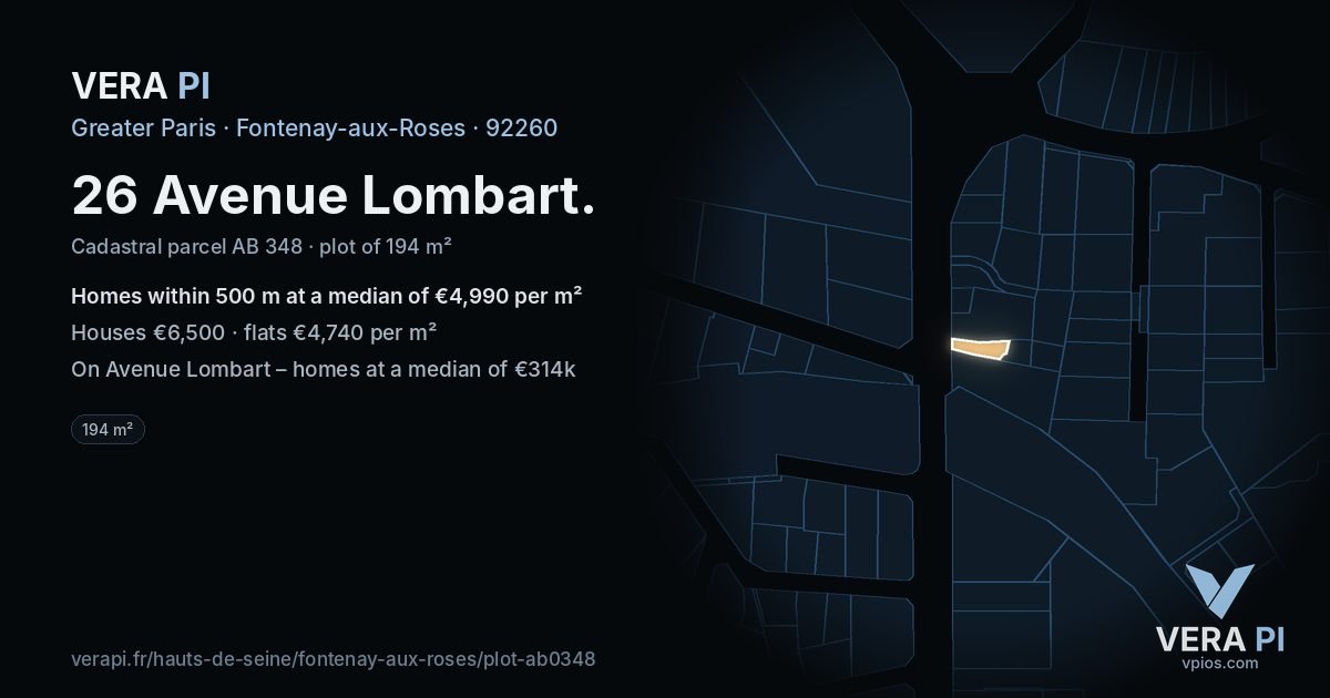 26 Avenue Lombart, Fontenay-aux-Roses at night – the plot lit, the parcels around coloured by the prices near them