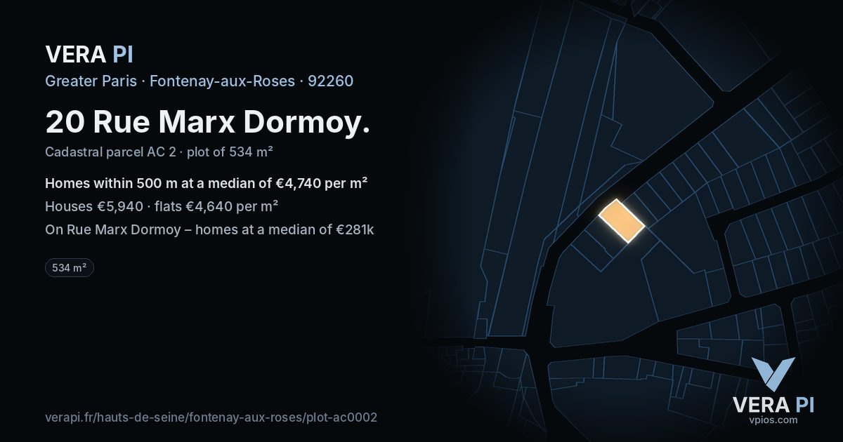 20 Rue Marx Dormoy, Fontenay-aux-Roses at night – the plot lit, the parcels around coloured by the prices near them