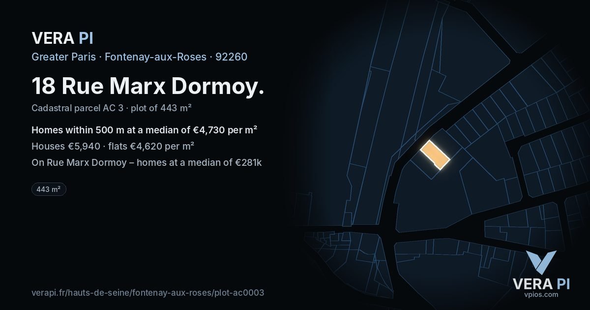18 Rue Marx Dormoy, Fontenay-aux-Roses at night – the plot lit, the parcels around coloured by the prices near them
