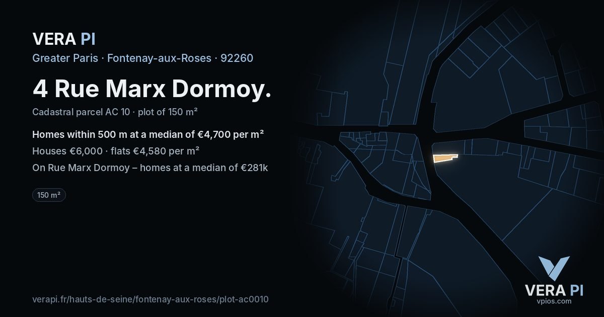 4 Rue Marx Dormoy, Fontenay-aux-Roses at night – the plot lit, the parcels around coloured by the prices near them